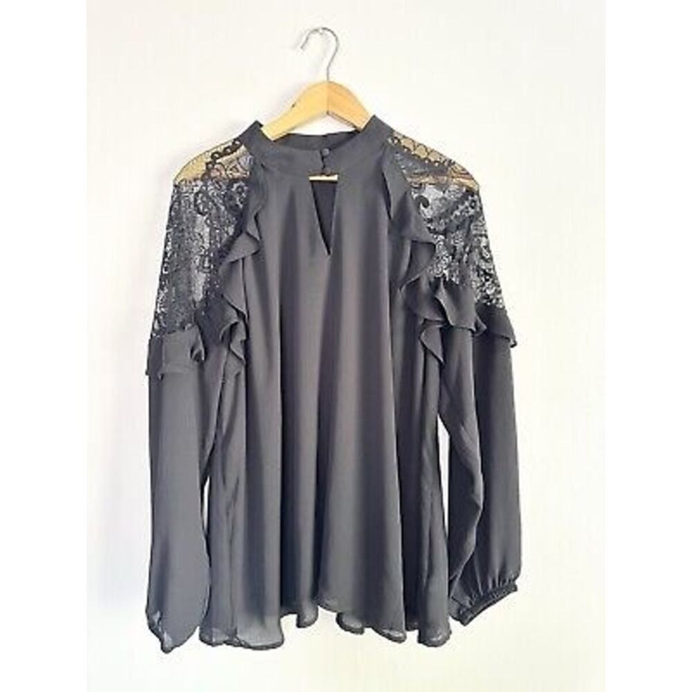 Torrid Georgette Crochet Inset Top Black Plus Size - Picture 6 of 12